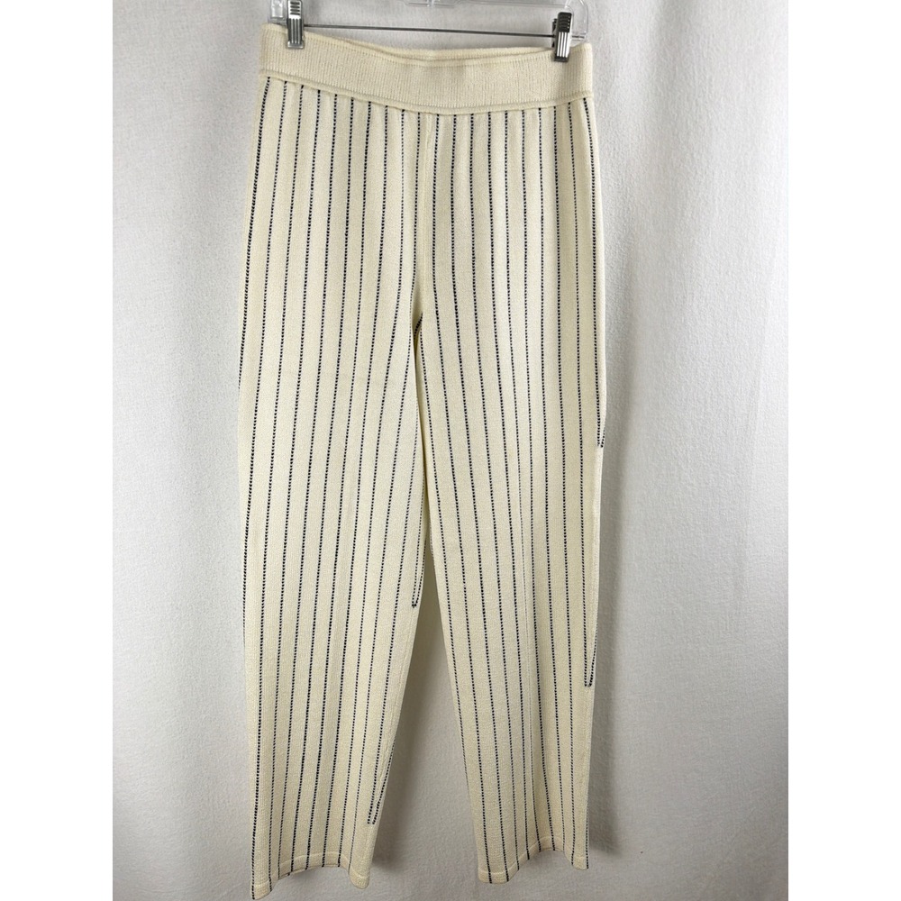 unbranded Striped Knit Pants Cream Black High Rise Tapered Leg Medium
